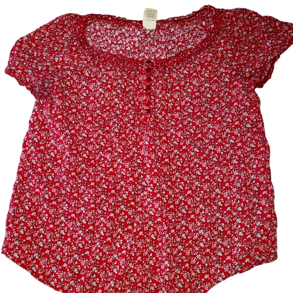 M Red Flowered Faded Glory Blouse - Picture 1 of 8